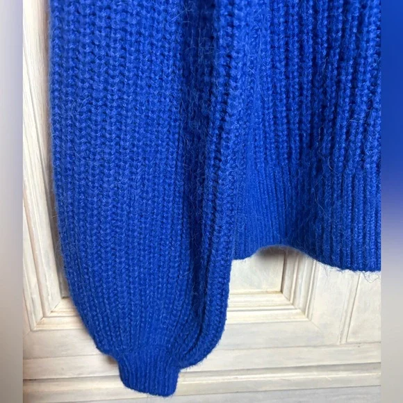 Boden Cobalt‎ Blue Chunky Knit Ribbed Balloon Sleeve Wool Alpaca Sweater Cozy - Picture 5 of 10